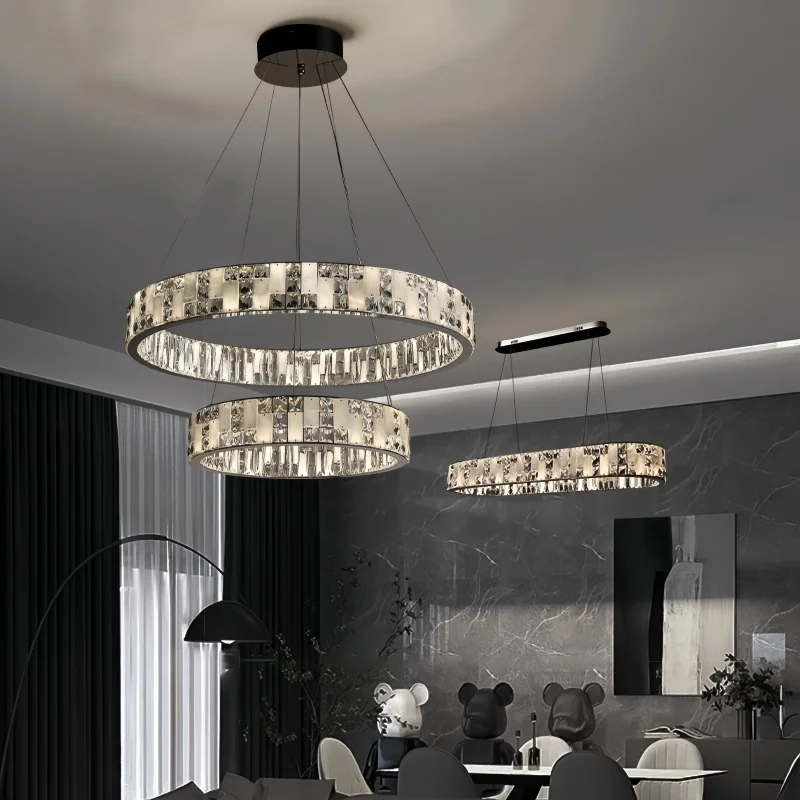 Nordic natural mármore pingente luzes de luxo redondo lustre cristal para sala estar jantar villa luminária interior