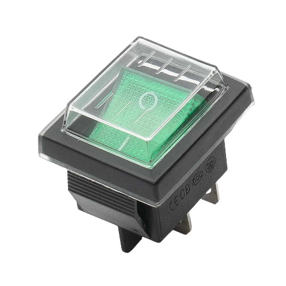 High Quality Green Rocker Switch with Waterproof Cover 4 Pins 16A 250V AC DPST Reliable for Turntables and DI Inventions