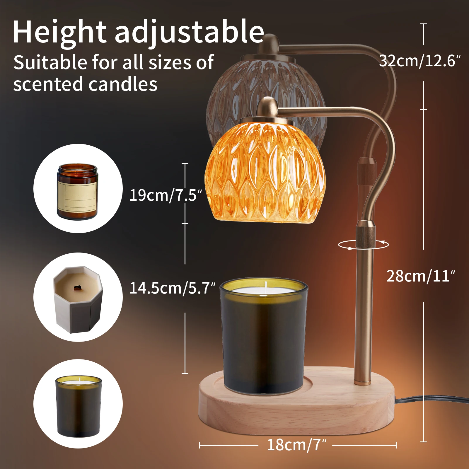 Retro Candle Warmer Table Lamp Aromatherapy Lamp with Timer & Dimmer Height Adjustable for Scented Candles Home Bedroom Decor