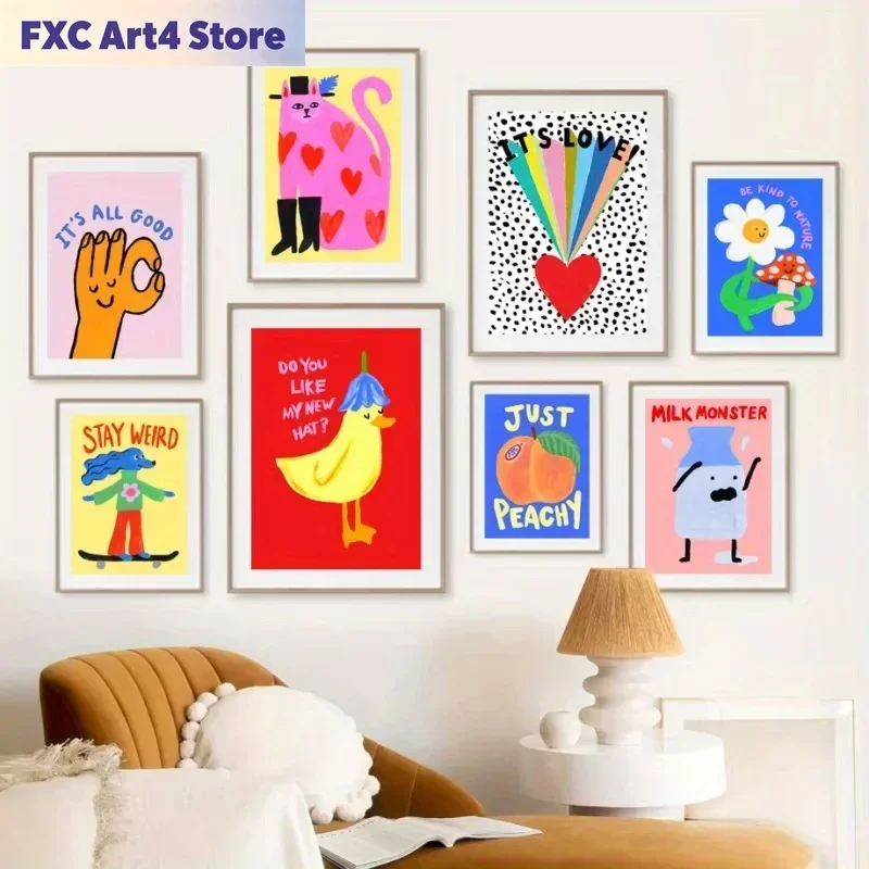 Frameless 1pc Frameless Funny Weird Positive Energy Minimalist Abstract Canvas Painting Nordic Posters and Printed Wall Living R