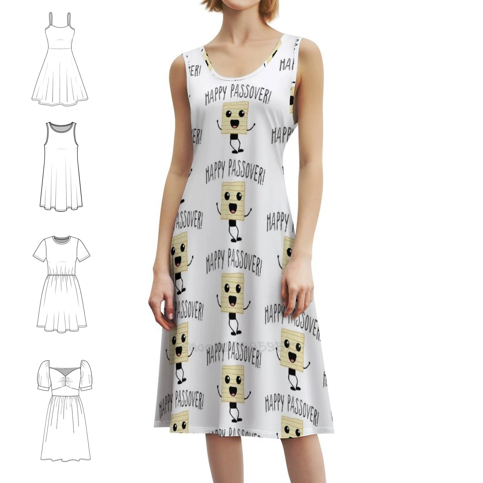 

Happy Passover с радостным праздничным кавайным матовым богемным платьем без рукавов с несколькими принтами, пляжное праздничное платье Happy