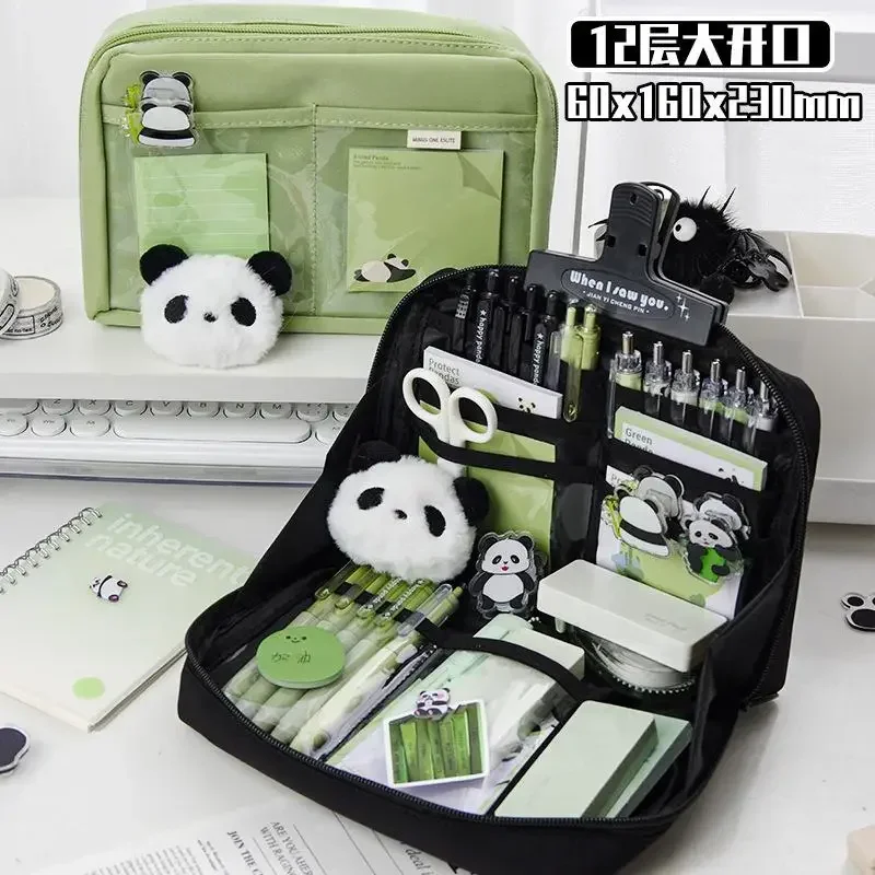 Learning Supplies 12 Grid Large Capacity Pencil Case Oversized Stationery Bag School Stationery Zipper Pen Case