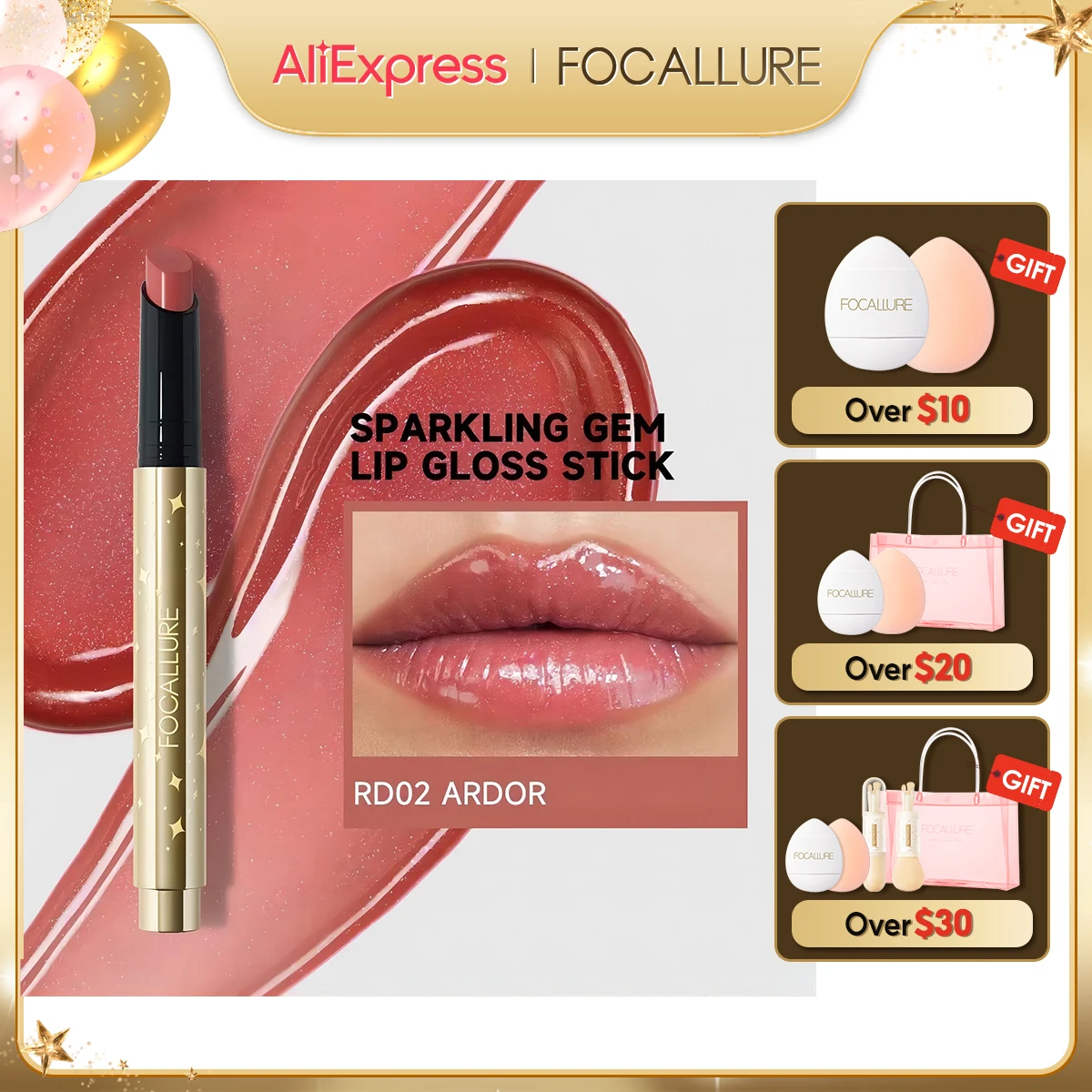 

FOCALLURE Pearlescent Lip Gloss Stick Moisturizing Long Lasting Sexy Sparkling Lip Balm Shimmer Lipstick Pen Makeup Cosmetics