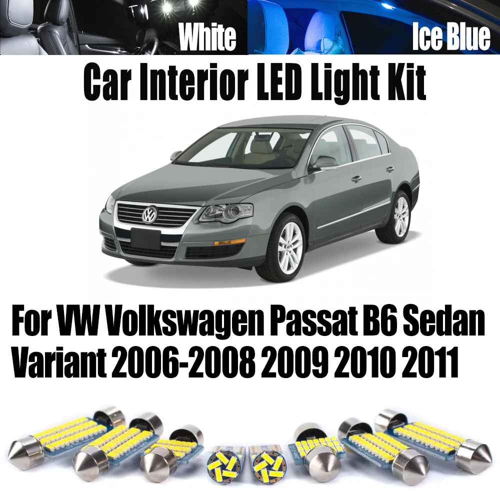 For VW Volkswagen Passat B6 Sedan Variant 2006 2007 2008 2009 2010 2011 Car Reading Bulbs LED Interior Dome Footwell Light Kit