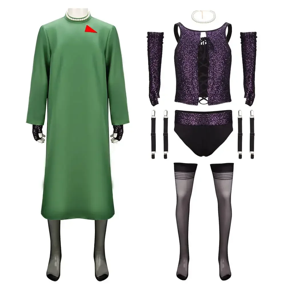 Frank N Furter Cosplay Costume The Rocky Horror Picture Show Adult Men Full Suit Green Coat Halloween Carnival Role Play Outfit