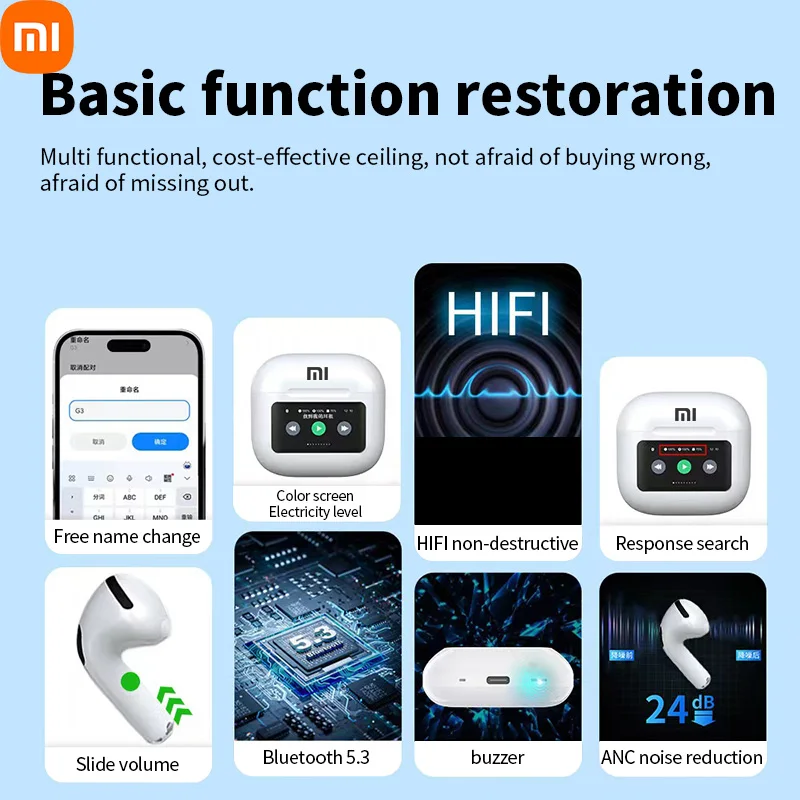 Xiaomi-Fones De Ouvido Touch Screen Sem Fio, Auscultadores Com Cancelamento De Ruído, Fones De Ouvido Com Microfone, Android, iOS, A10 Pro, ENC, TWS, Bluetooth 5.4