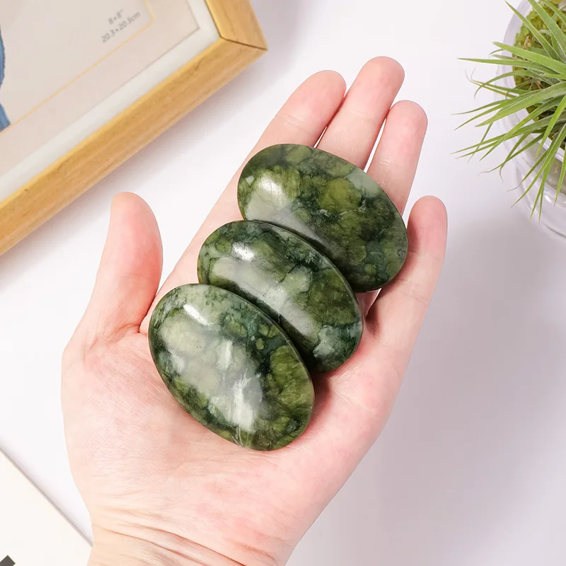Natural Green Jasper Palm Stone, Serpentine Oval-Shaped Crystals Pocket Stone, Home Decor, Mineral Specimen, Holiday Gifts