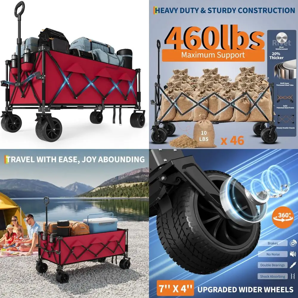 

All-Terrain Extra Large Foldable Wagon for Beach and Camping, Heavy-Duty Collapsible Utility Wagon with Extended Capacity