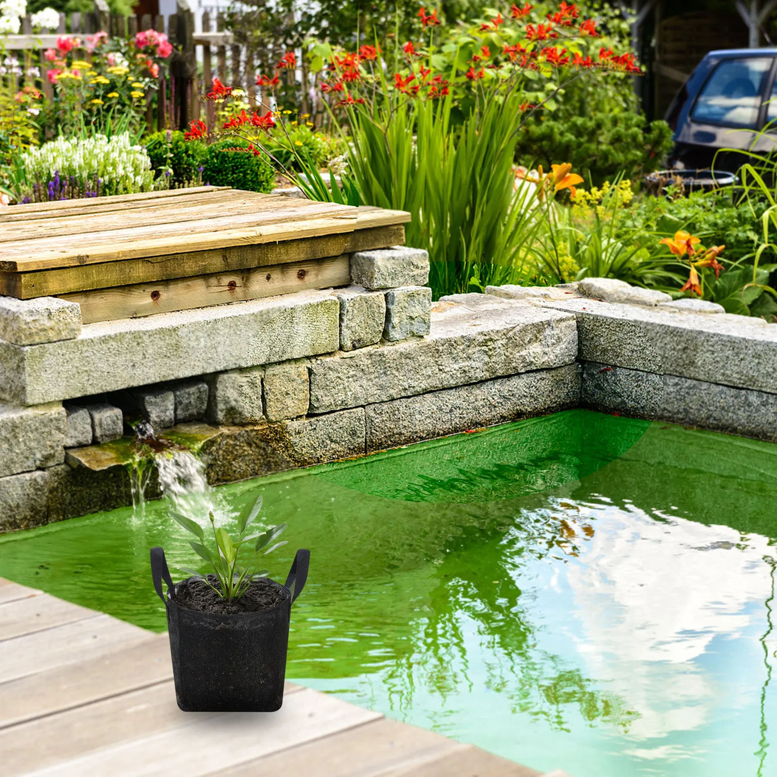 4Pcs Pond Plant Baskets Fine Mesh Aquatic Plant Pots Handles Breathable Garden Pond Planting Bags Water Lily Lotus Grow Bags