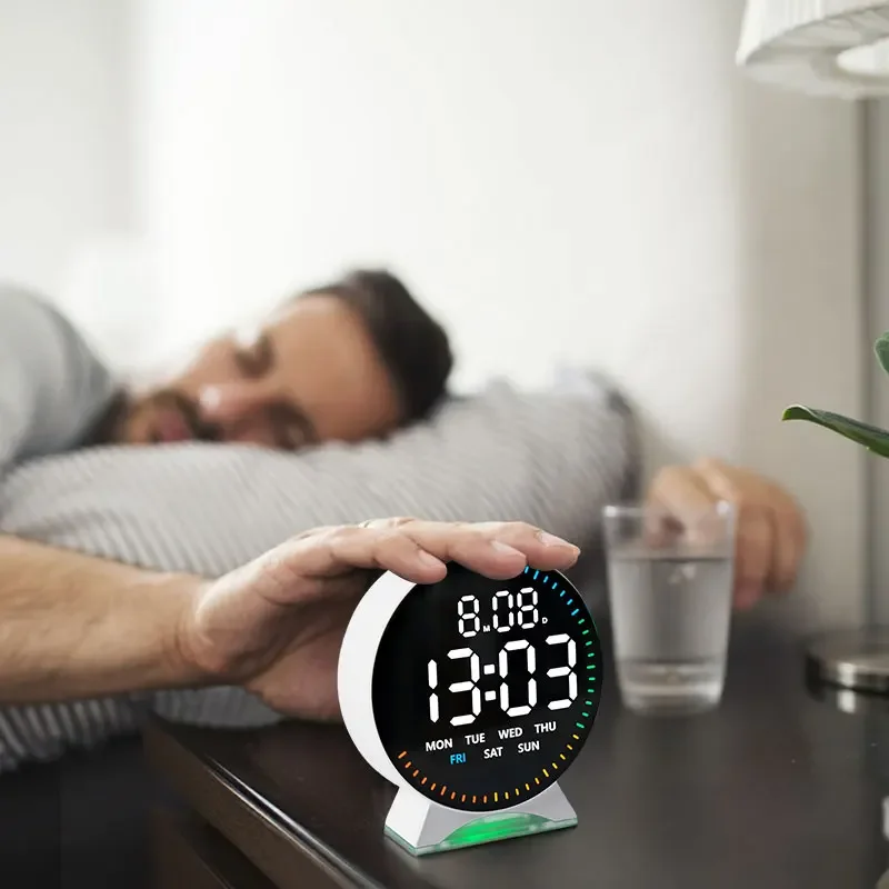 New Alarm Clock With Jumping Seconds Electronic LED Display Auto-dimming Table Clock Ambient Light Home Decor Backlight Clock