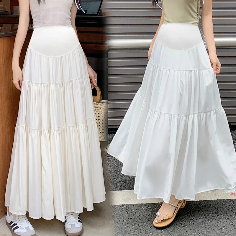 Pregnant Woman Skirts for Summer Long Loose Design High Waist Patchwork Maternity Ball Gown Skirt Tall Pregnancy Pleated Skirts