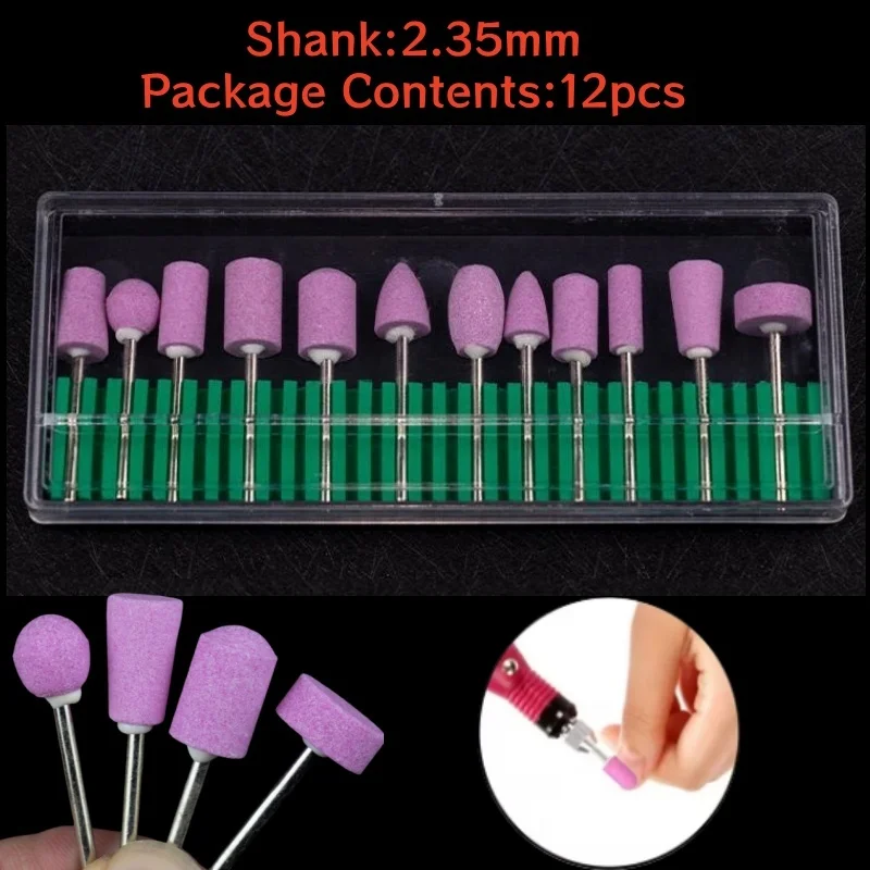 

12pcs 2.35mm Nail Drill Bits Set Quartz Scrub Stone Diamond Wool Milling Cutter For Manicure Tools Grinding Mill Pedicure Kit