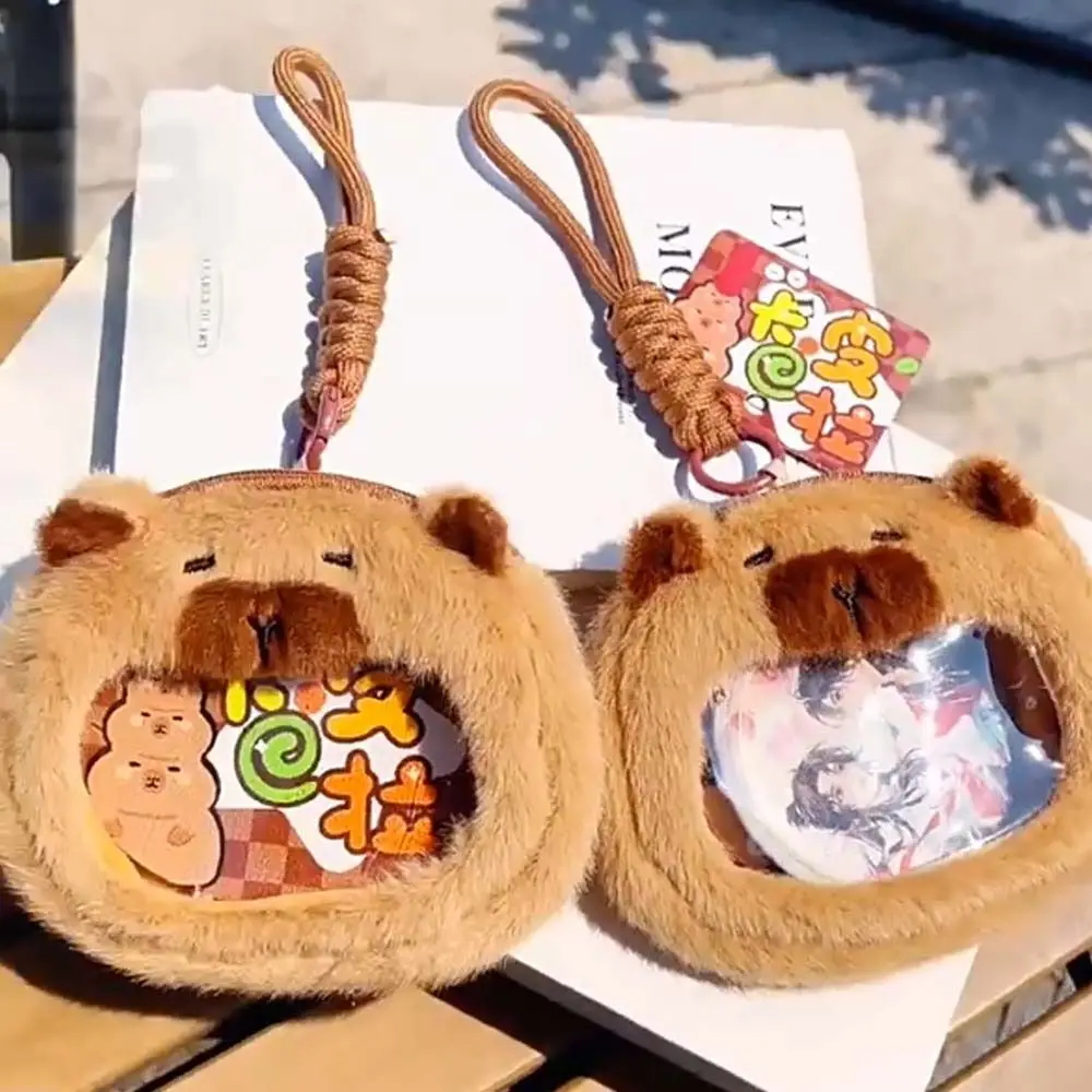 Portable PP Cotton Capybara Zero Wallet Soft PVC Transparent Badge Bag Creative Short Rope Cartoon Animal Key Ring Women