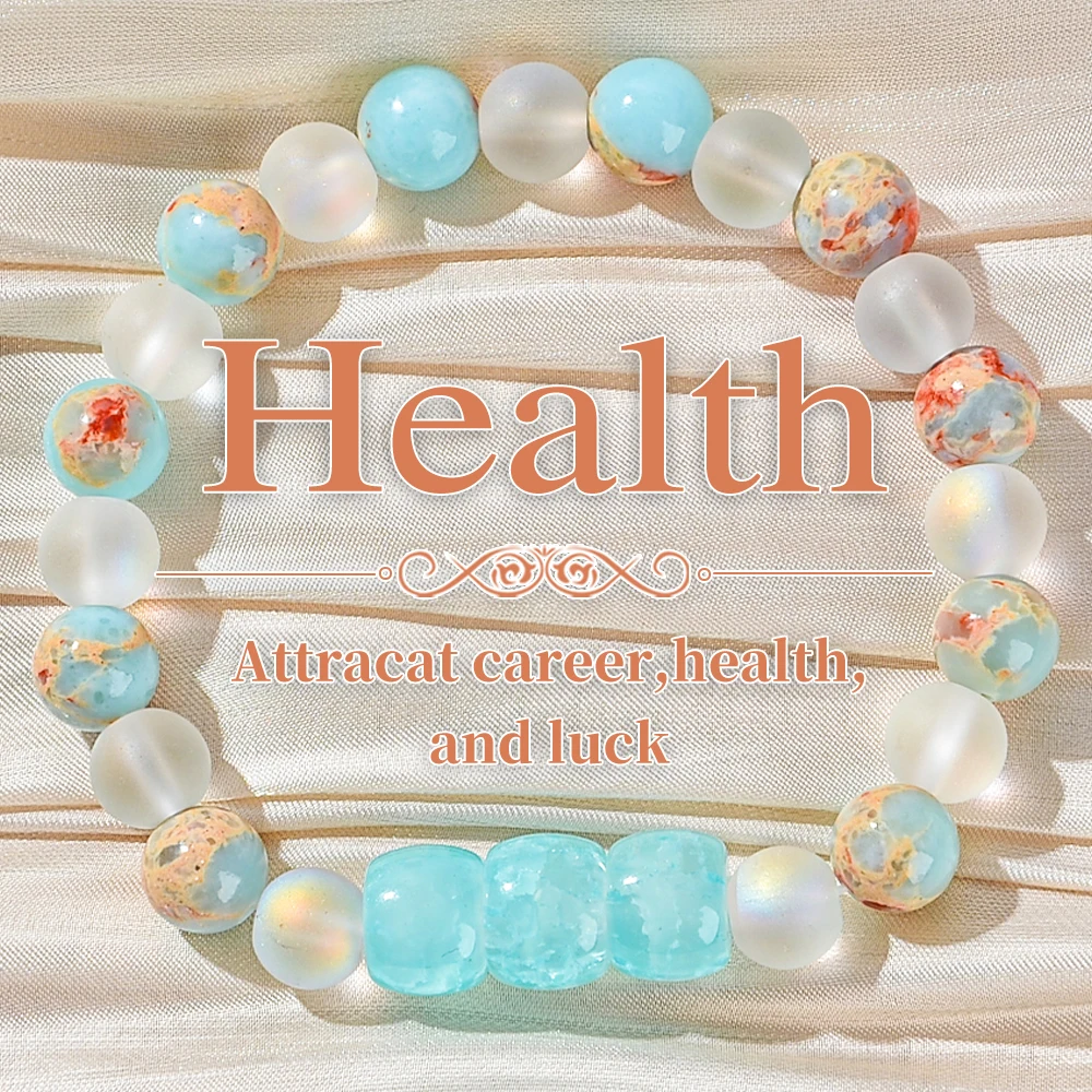 1pc Personalised Blue Oval Beads Bring Health Bracelet Fashion Bracelet, Stretch Bracelet for Parents Relatives and Friends Gift