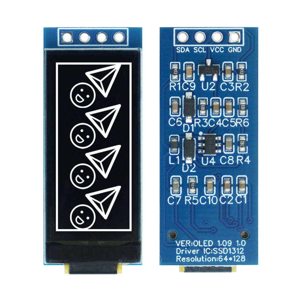 Module d'affichage OLED 1.09 pouces 128x64 blanc SSD1312 I2C, interface 4 broches pour Arduino Raspberry Pi, vue large à faible consommation