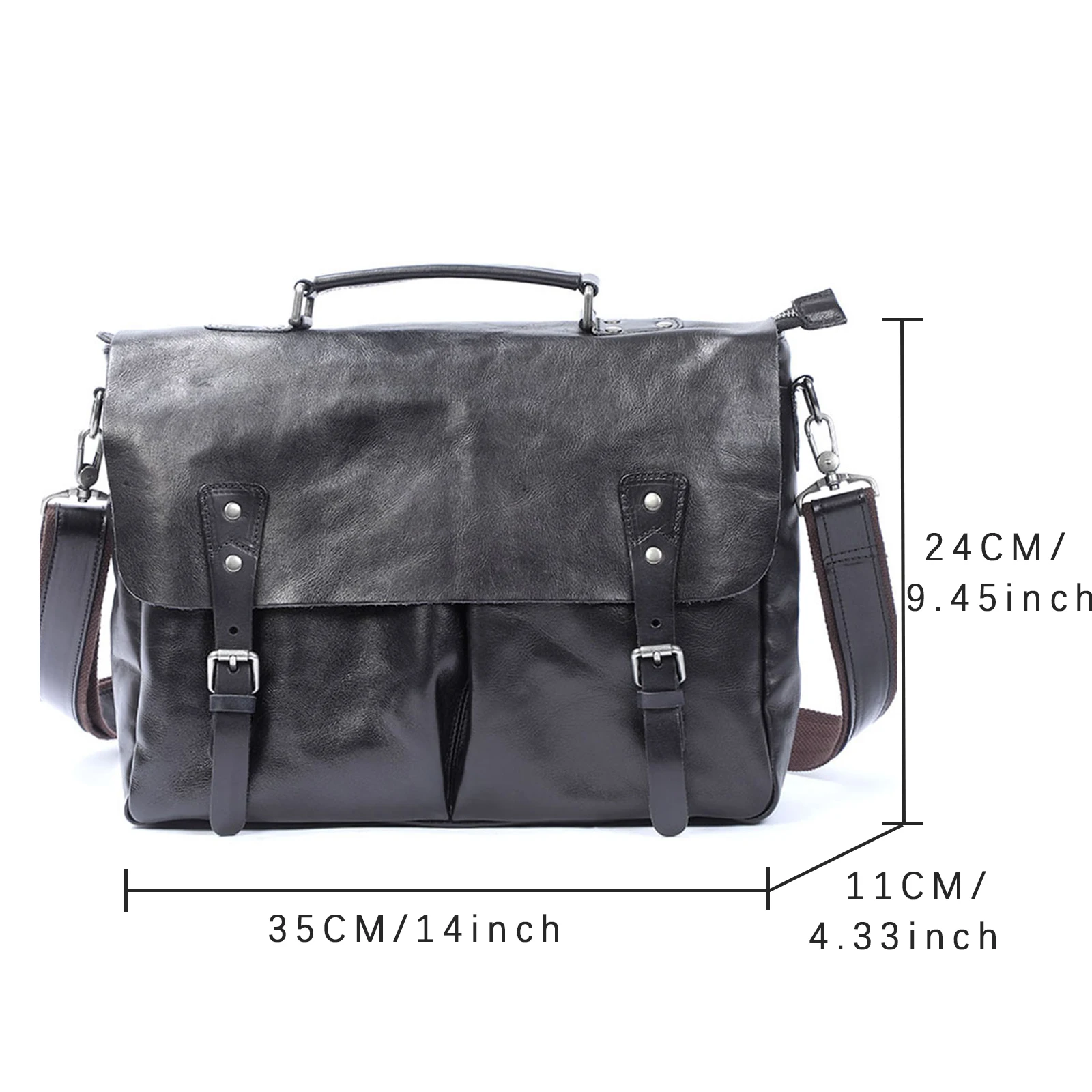 Echtleder Herren-Aktentasche 15 Zoll Laptop-Tasche Einfache Rindsleder-Umhängetasche Pflanzlich gegerbtes Leder Modischer Casual-Stil – Detail 7