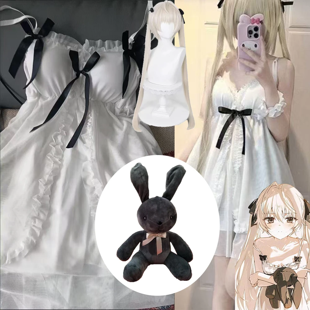 Anime Yosuga No Sora Kasugano Cosplay disfraz peluca Kasugano Sora Bowknot Sling camisón dulce Lolita ropa de dormir vestido con volantes