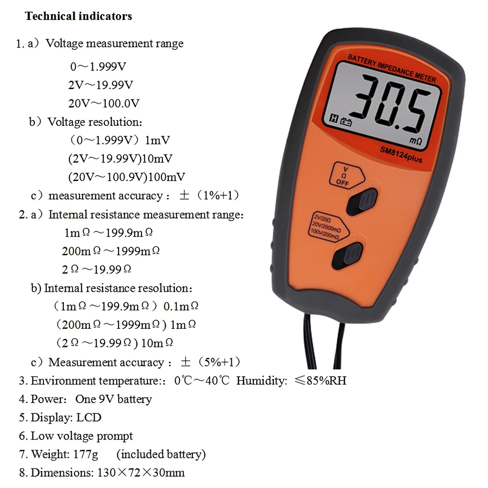 Sm8124plus Batterij Interne Weerstand Tester Voltmeter Draagbare Hoge Precisie Lcd-Display Batterij Meter Lage Spanning Prompt