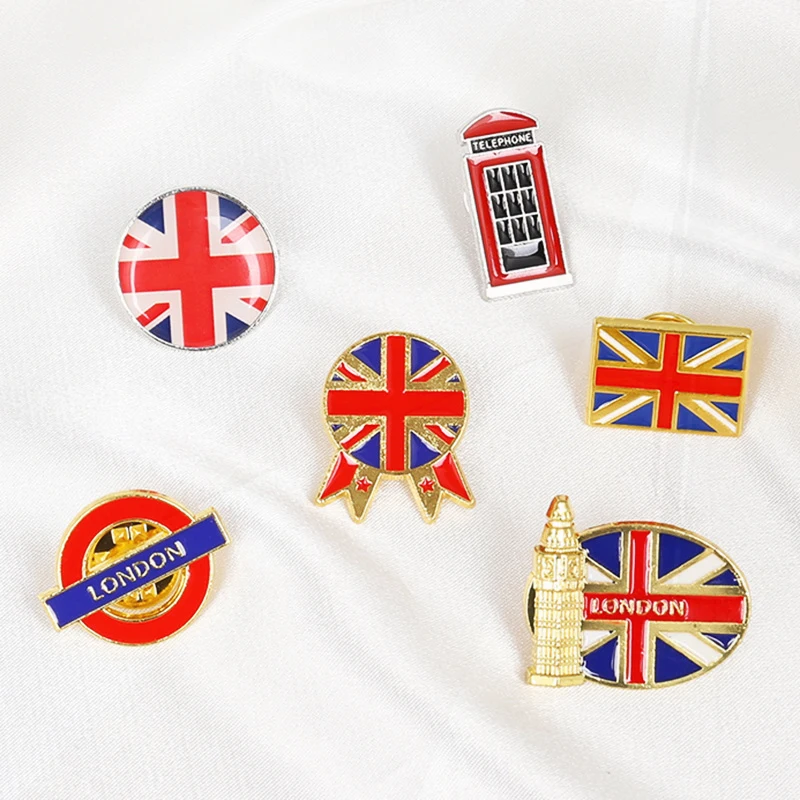 Brooch GB UK London Souvenir Badge Pin Bag Clothes Lapel Pins United Kingdom National Flag Enamel