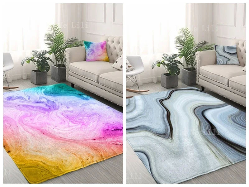 Modern Gold Glitter Pink Bright Color Gray Marble Stone Center Flannel Floor Rugs Trendy For Living Room Bedroom Carpet