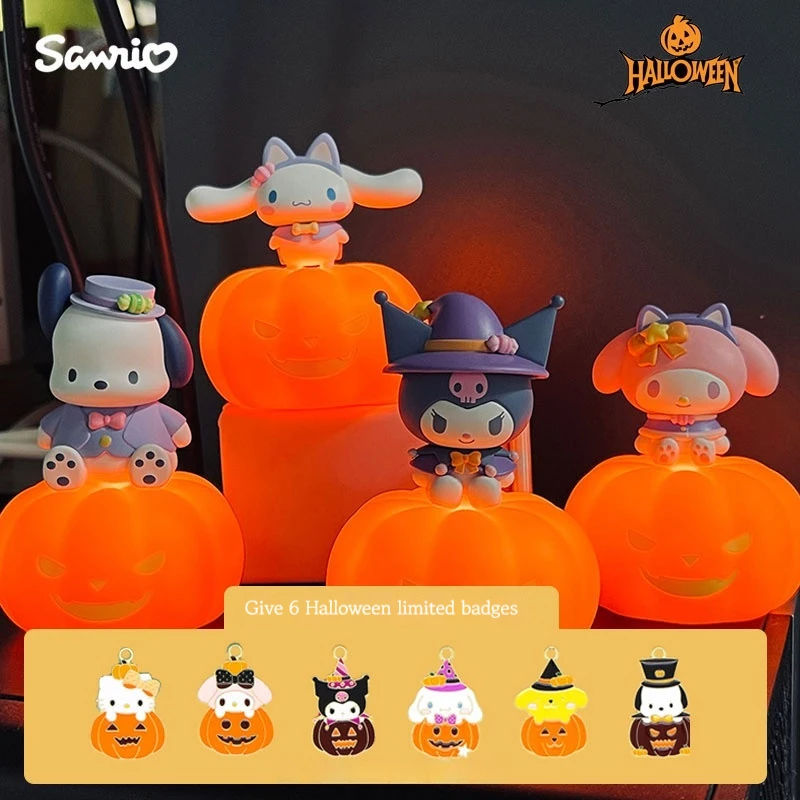 Neue sanrio halloween kürbis nachtlicht blind box kawaii handgemachte kuromi cinna moroll pochacco verzierungen für kinder geburtstag