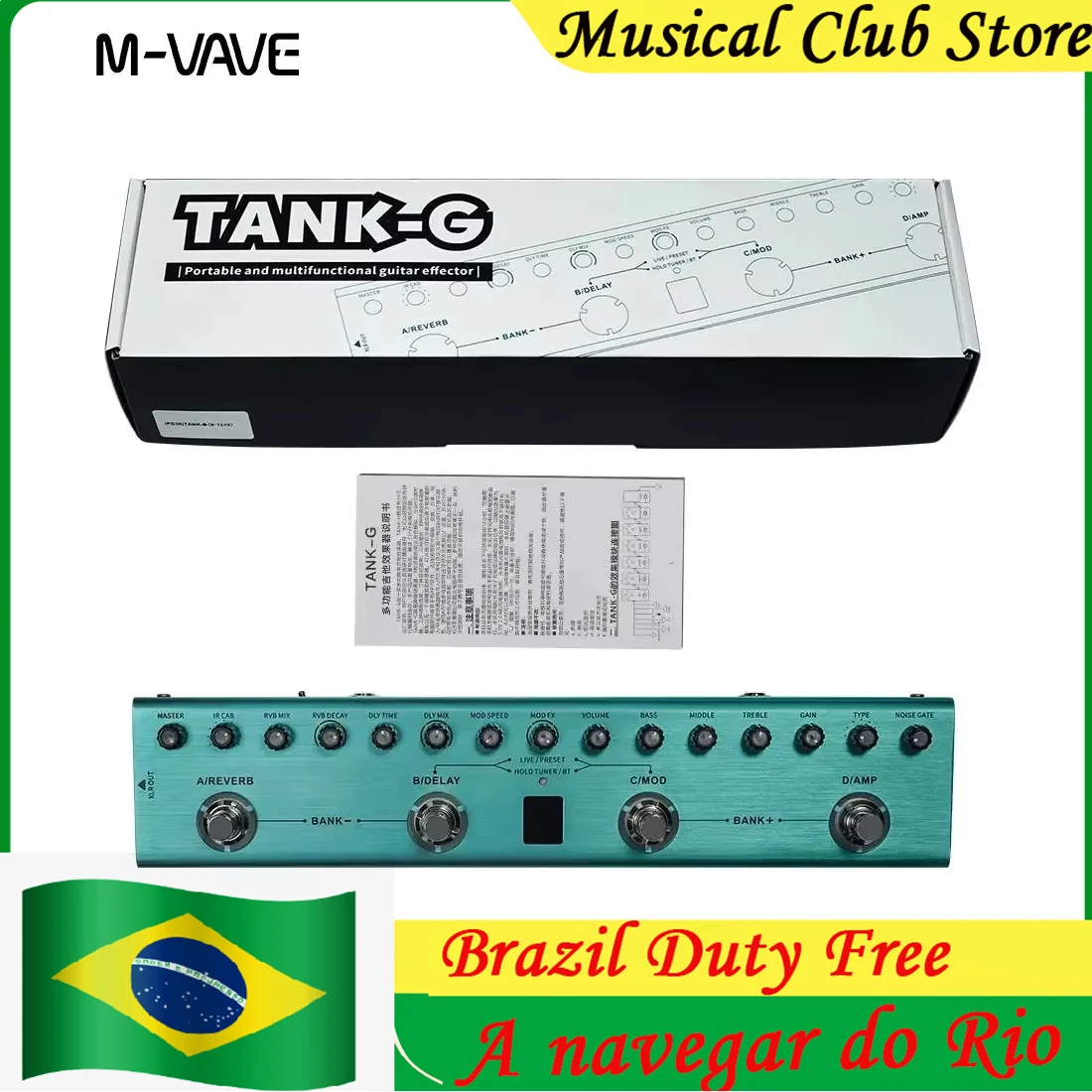 M-VAVE Tank-G Guitar Multi-Effects Pedal 36 Presets 9 Preamp Slots 8 IR Cab Slots 3 Band EQ 3 Modulation/Delay/Reverb Effect