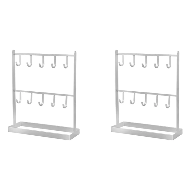 

NEW-2X Tabletop Iron Jewelry Jewelry Earring Hanger Necklace Ring Earring Earring Shelf Display Shelf Porch Key Rack White