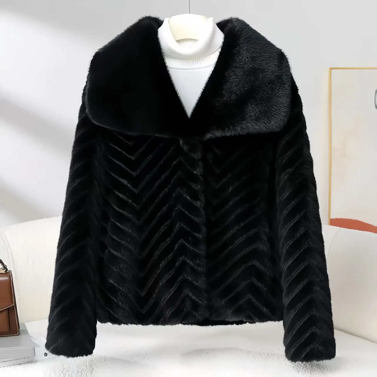 Faux Fur Coats for Women,Covered Button Short Jackets,Turn-down Collar Overcoat,Female Clothes,Thicken Warm ,New,Winter
