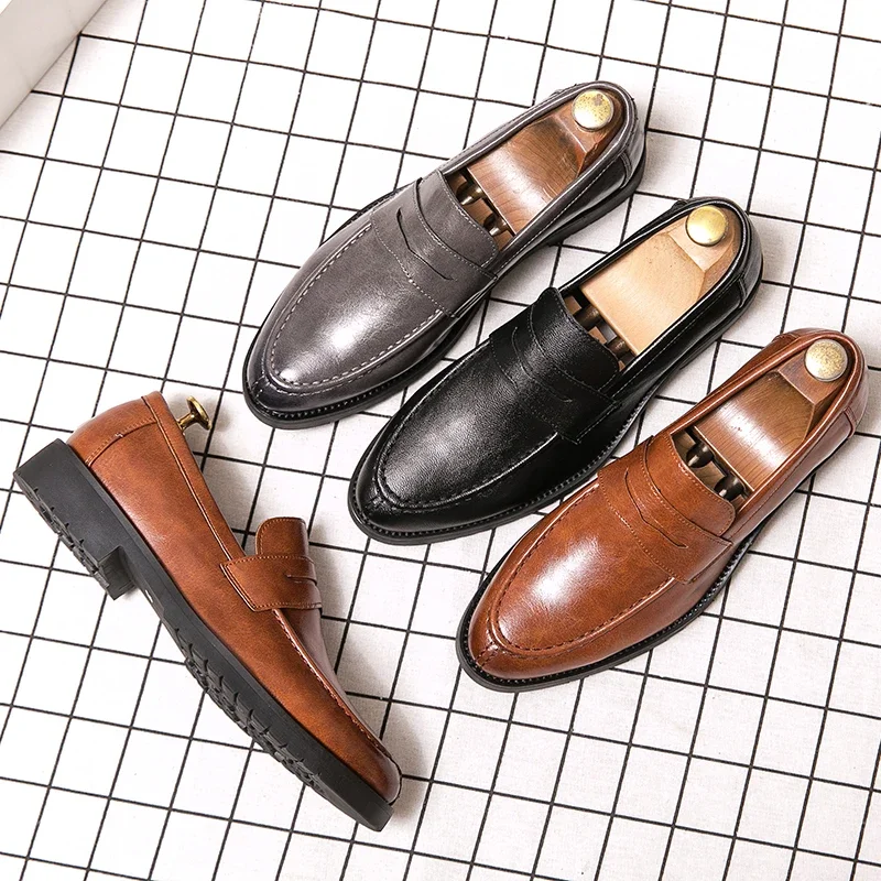 Brand Mens Penny Leather Shoes Genuine Leather Shoes Elegant Wedding Party Casual Dress Shoes Black Brown Shoes for Men Loafers