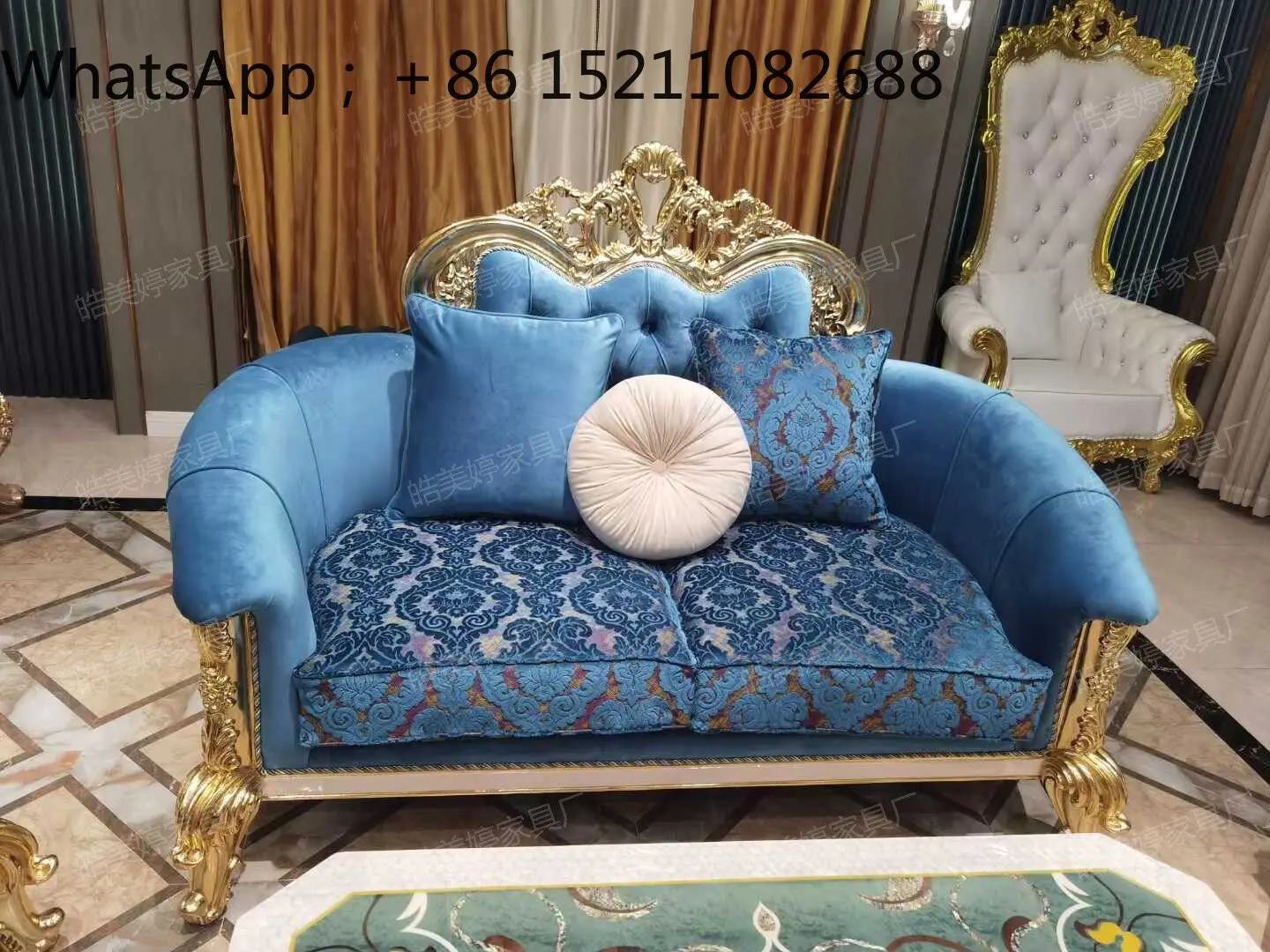 LLY pure wood carving flower villa sofa court fabric pull button sofa combination living room furniture