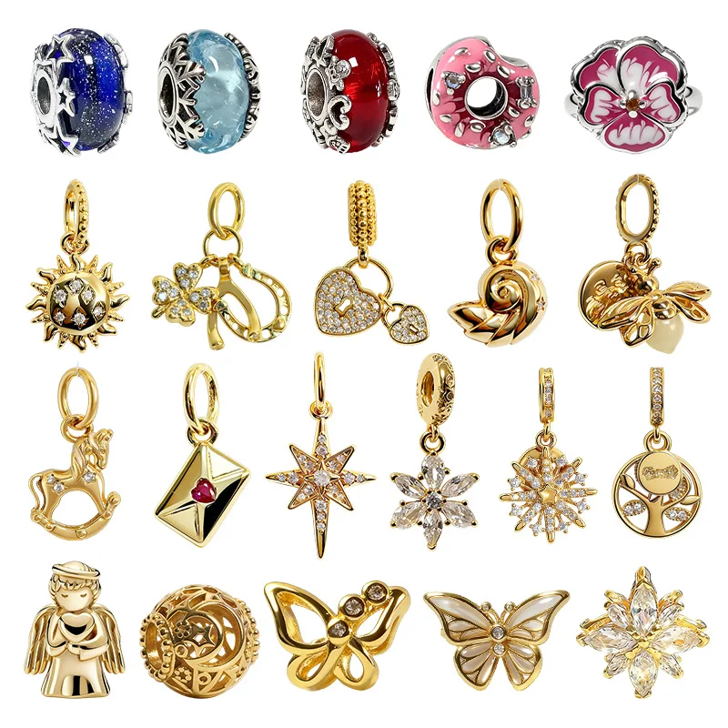 

Original Charm Beads, Winter Blue Snowflake Murano Charm& Galaxy Blue& Star Murano Charm Fit Pendant Bracelet Women Jewelry Gift