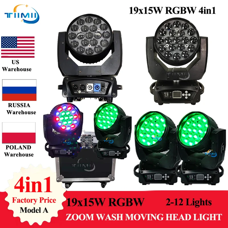 1~12pcs case LED 19x15W RGBW Beam Wash Zoom Moving Head Light DJ Stage Equipment Concert Productions Professionals Wedding