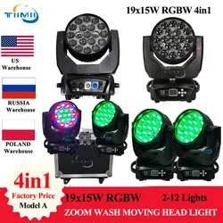 1 ~ 12Pcs Case Led 19X15W Rgbw Beam Wash Zoom Moving Head Light Dj Stage Apparatuur Concert Producties Professionals Bruiloft