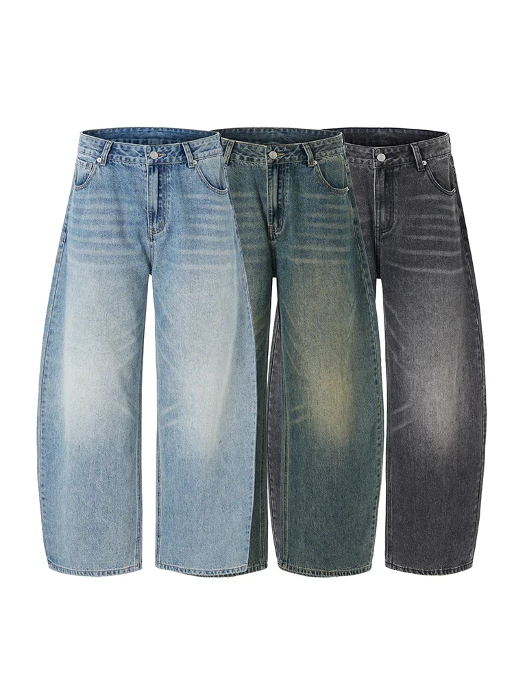 الجينز الأمريكي الكلاسيكي الرجال الخريف غسل القطن عارضة فضفاض واسعة الساق الدنيم السراويل خمر شارع العليا Y2K السراويل #6