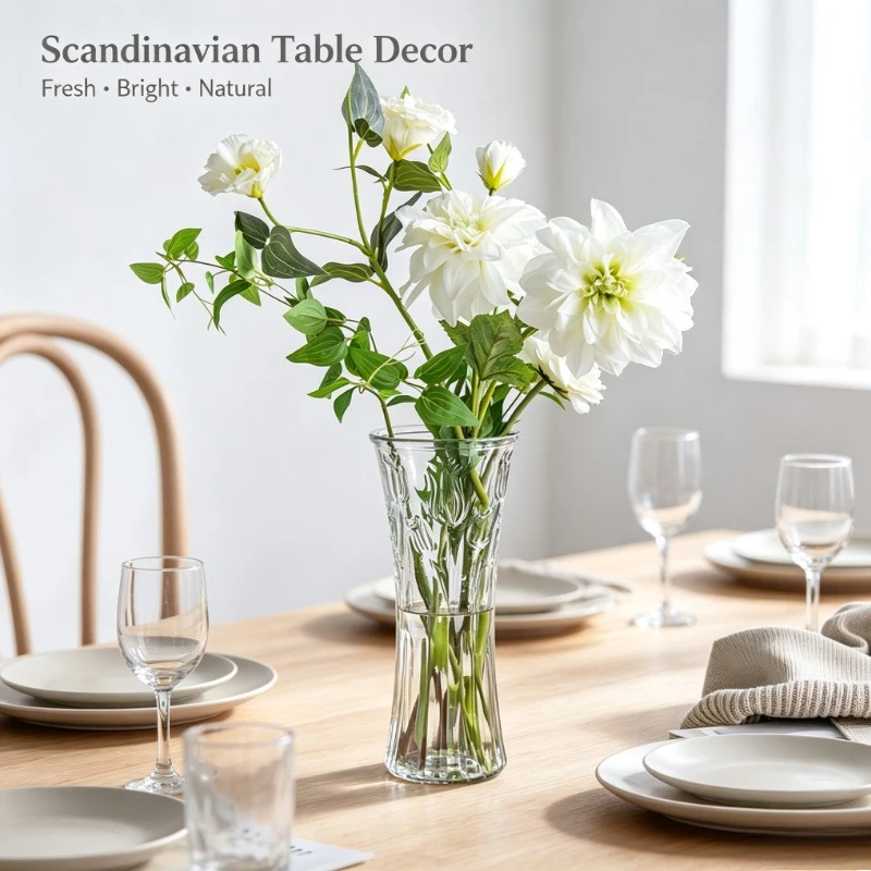 Nordic Clear Glass Vase, Hexagonal Textured Flower Holder for Home Table Decor & Hydroponics