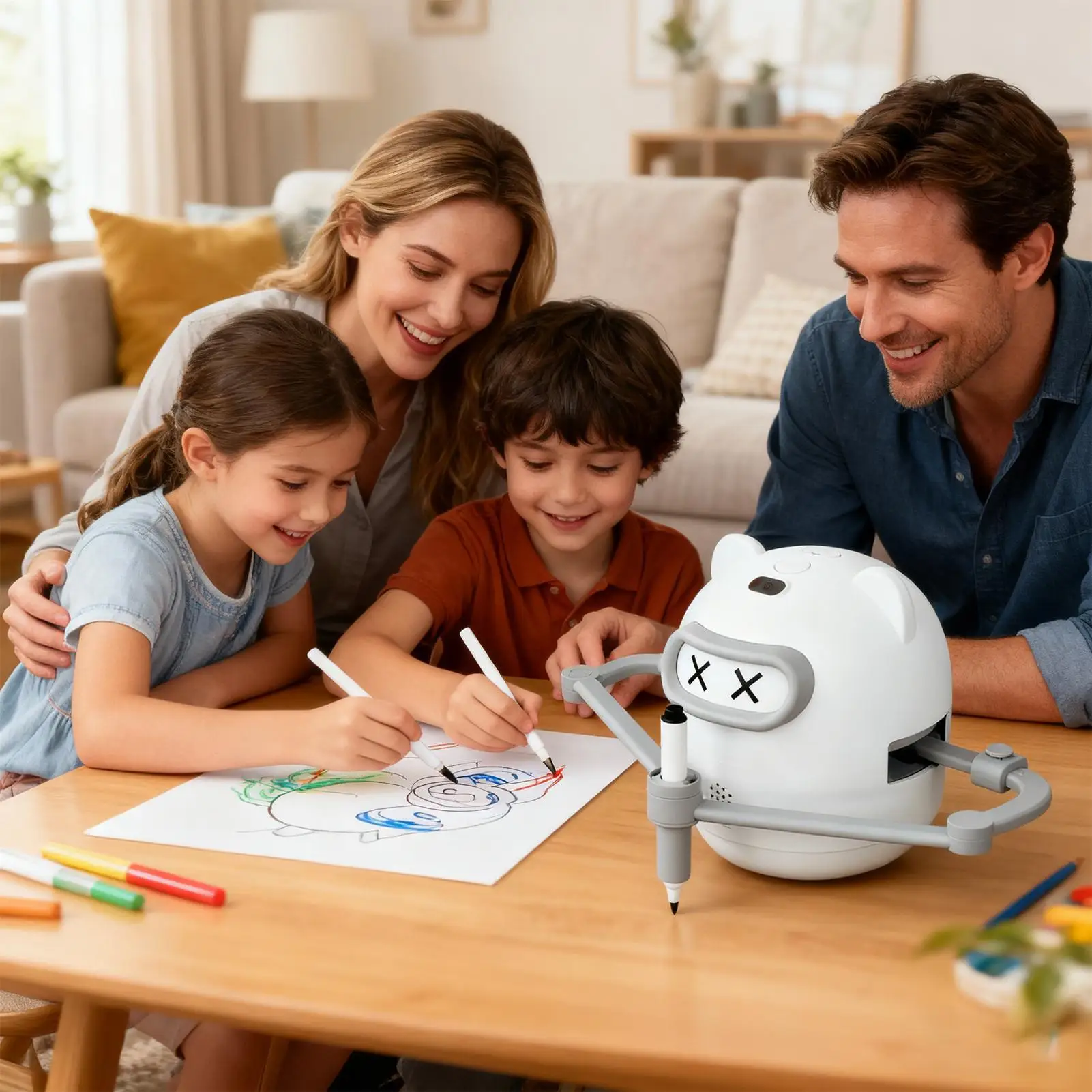 Interaktywny robot do rysowania dla dzieci, zabawka edukacyjna, robot malujący z 100 kartami i 12 markerami dla dzieci w wieku 3-10 lat, nastolatków, chłopców i dziewcząt.