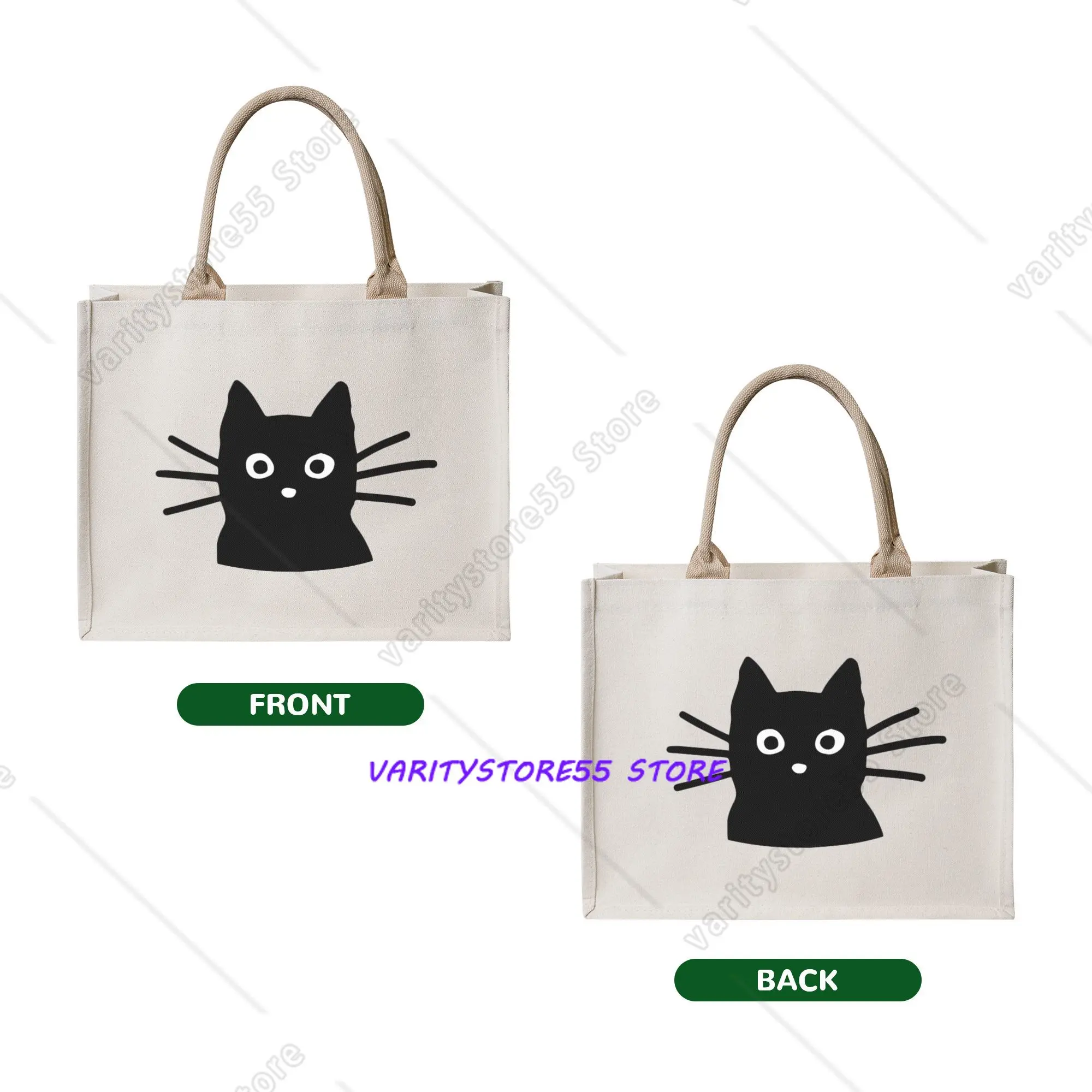 Cute Black Cat Groceries Shopping Tote Bag Women Funny  Shopper Shoulder Bag Big Capacity Handbags