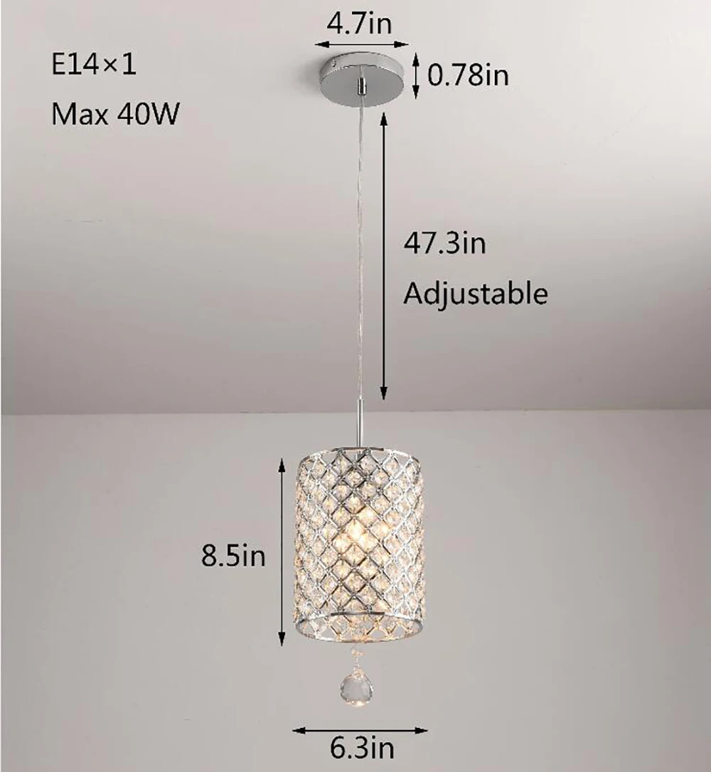Crystal Pendant Light Silver Chandelier for Table Kitchen Dining Room Bedside Ceiling Pendant Light Living Room Home Decor