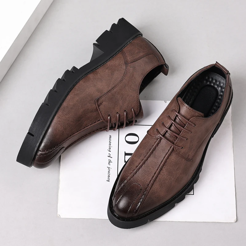 10cm height increasing cowhide men's shoes, fashionable, casual, business office thick soled men's formal shoes