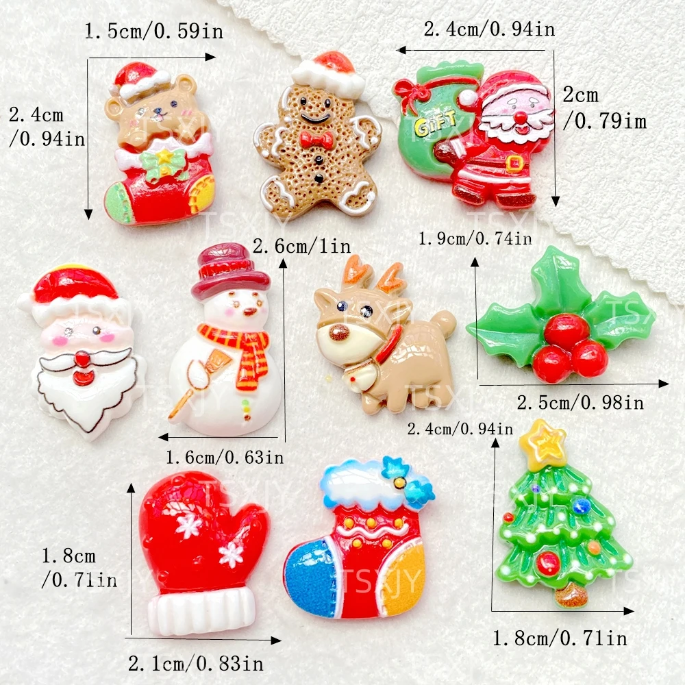 10Pcs New Cute Christmas Collection Resin Figurine Crafts Flat back Cabochon Ornament Jewelry Making Hairwear Accessories