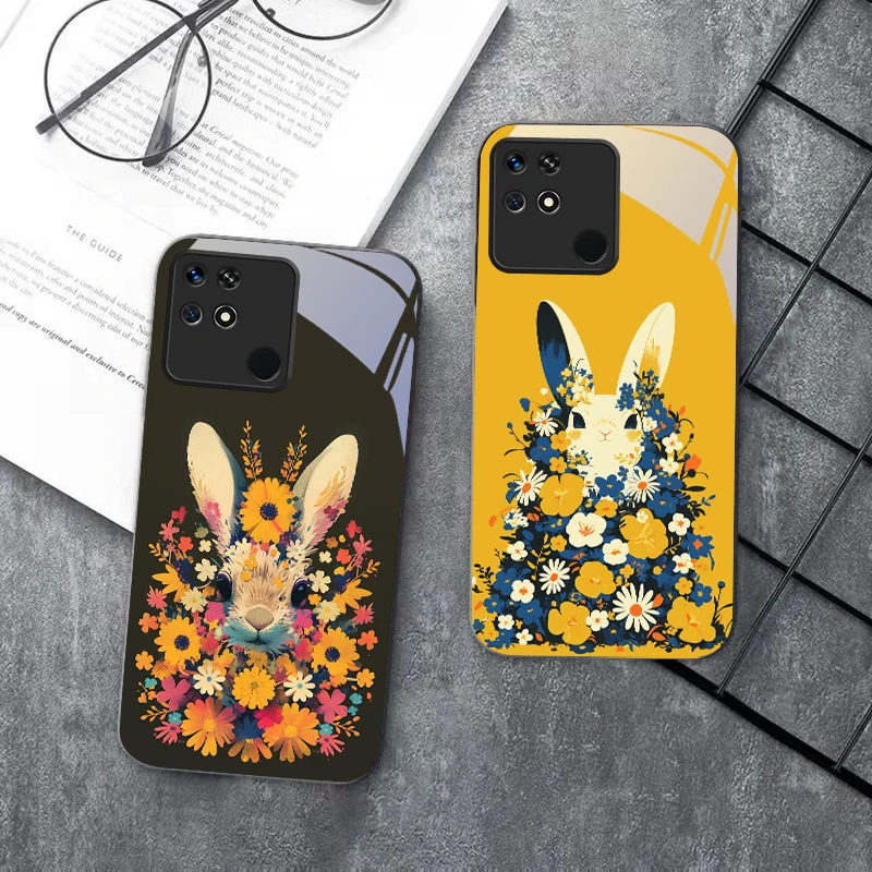 

Flower Rabbit For Redmi 14C 4G 13C 9C NFC Xiaomi 13T PRO POCO X6 M6 4G A3 F6 10C 8 9A A2 8A NOTE 7 Black Glass Phone Case