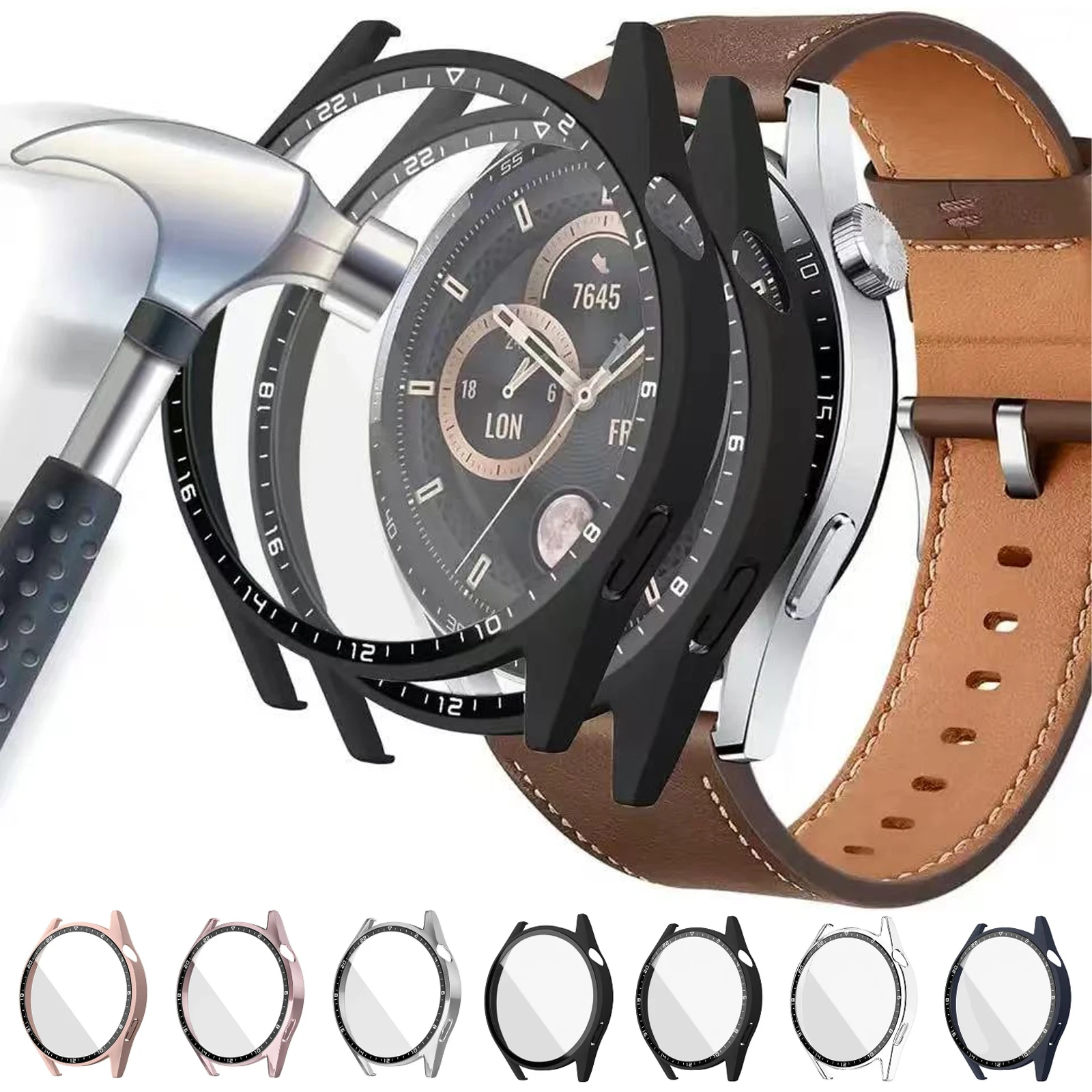 

2-IN-1 Tempered Glass Screen Protector Case for Huawei Watch GT3 42MM 46MM Anti-scratch Full Coverage Hard GT 3 Protective Cover