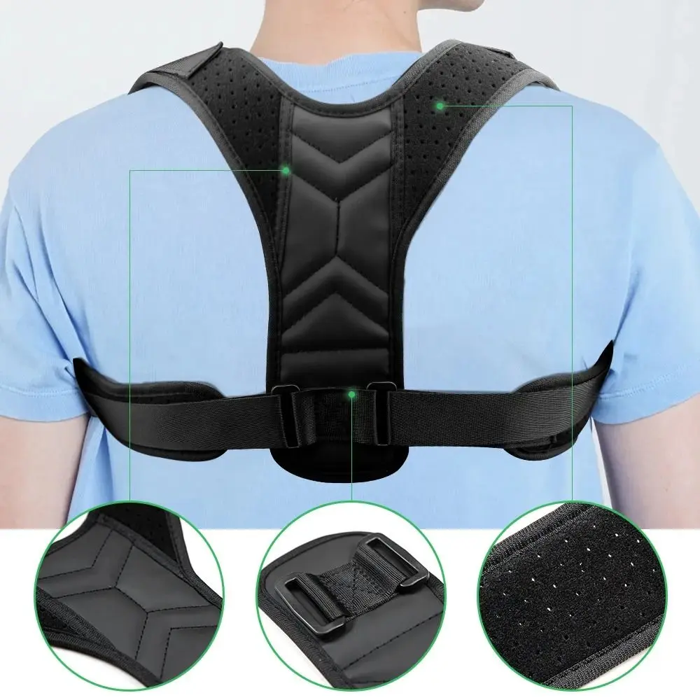 Adjustable Strap Posture Corrector Belt Lumbar Support Breathable Fabric Back Support Brace Shoulder Alignment Ergonomic