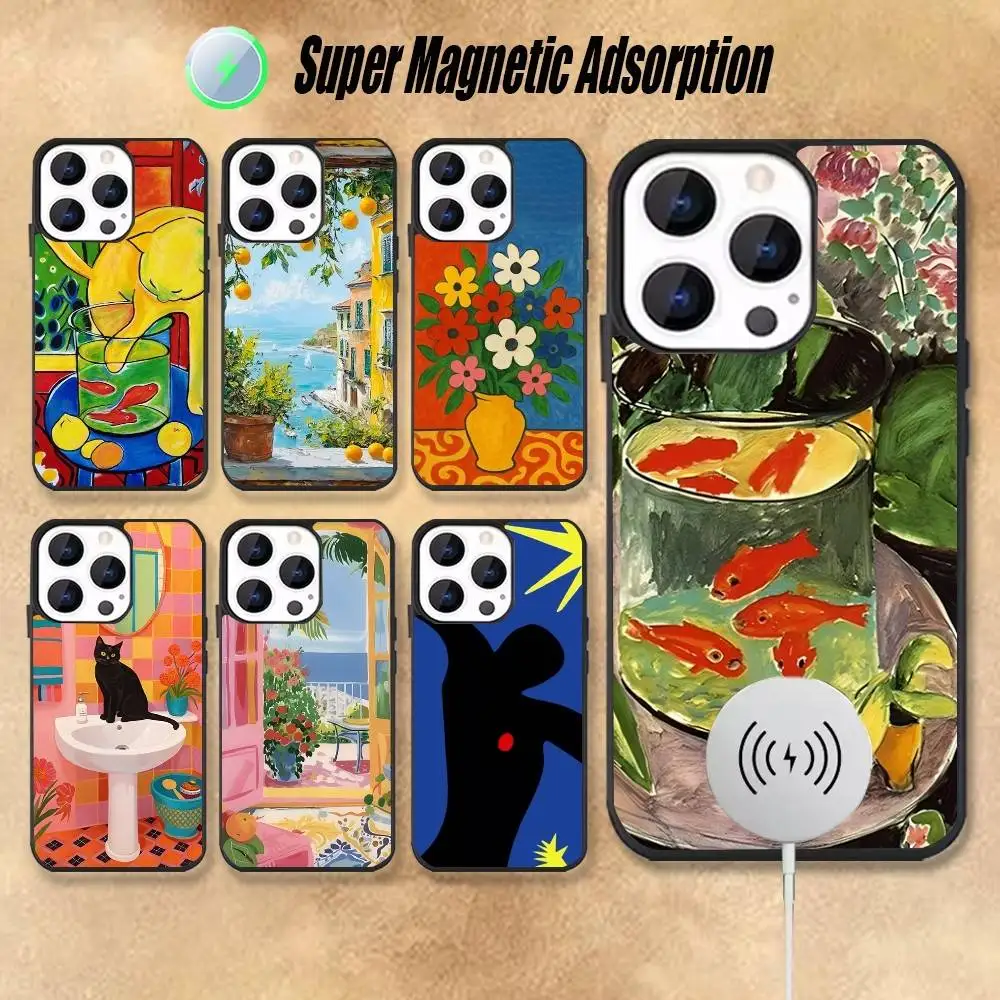 

Чехол для телефона с магнитной беспроводной зарядкой и дизайном в стиле Анри Матисса, черный, для iPhone 17, 16, 15, 14, 13, 12, 11, Pro, Max, Plus, Mini, SE4, E