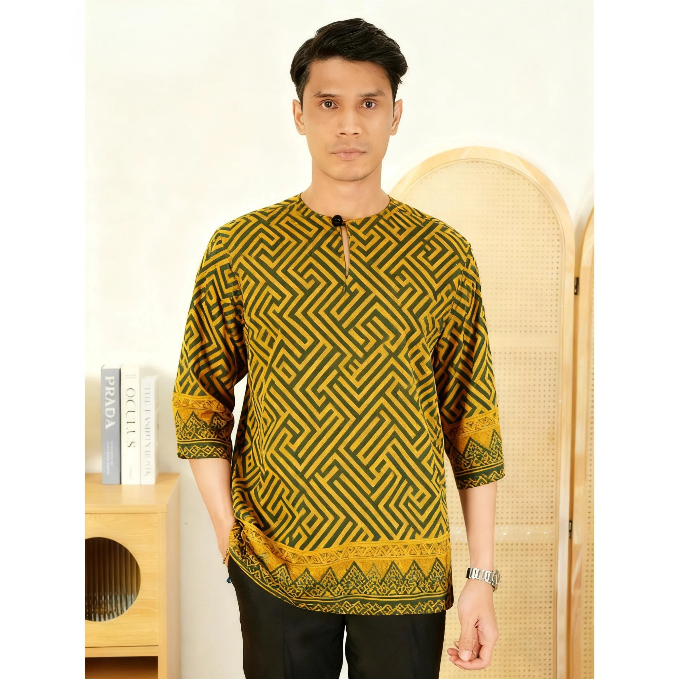 ملابس رجالية إسلامية مطبوعة عرقية على الطراز الوطني ملابس زفاف كلاسيكية بأكمام قصيرة تي شيرت ملابس إسلامية للرجال #2