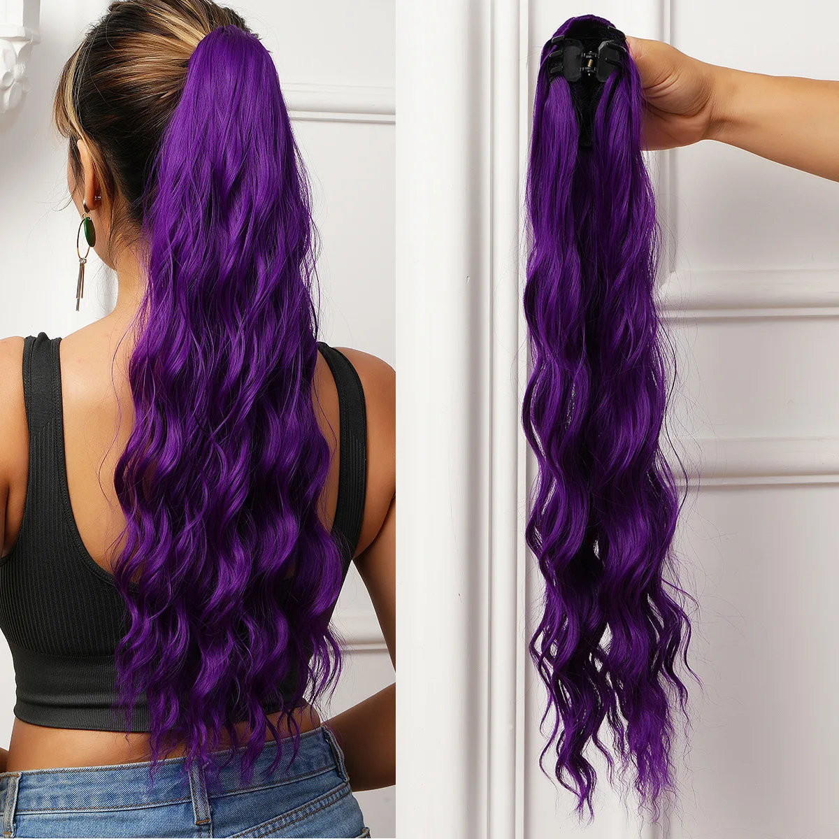 

European and American Women's Fashion Wigs: Purple and Lavender Long Curly Hair Synthetic High Ponytail Wig Accessories