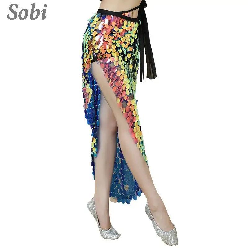 

Women Mermaid Belly Dance Hip Scarf Glittery Mermaid Hip Wrap Skirt Bellydance Performance Costume Adult Sexy Sequin Waist Chain