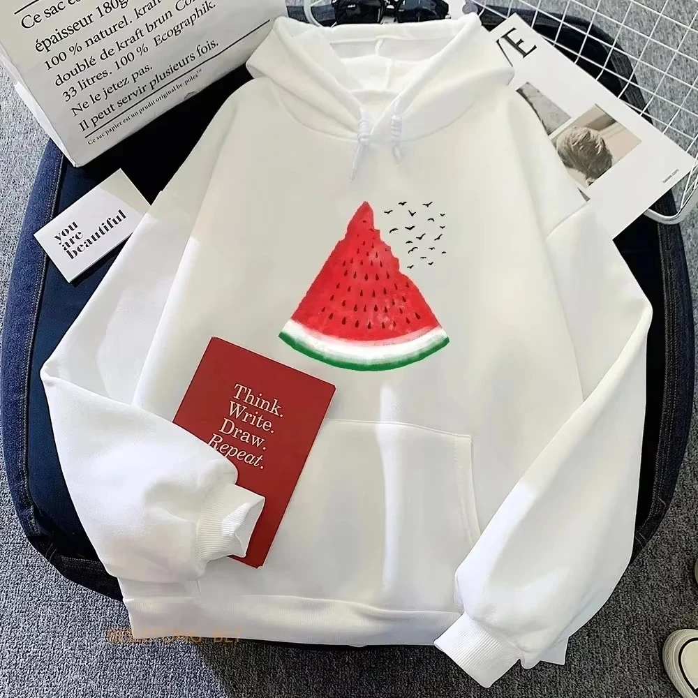 

2025 Autumn and Winter Women's Watermelon Pattern Printed Sweatshirt Round Neck Long Sleeved Casual Hooded Women's Clothing