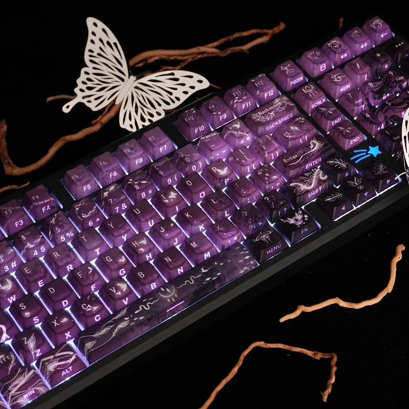 Purple Phoenix Theme Keycaps Set PBT Sublimation Cherry Profile Custom Original Handmade Transmission Keycaps for Keyboard DIY