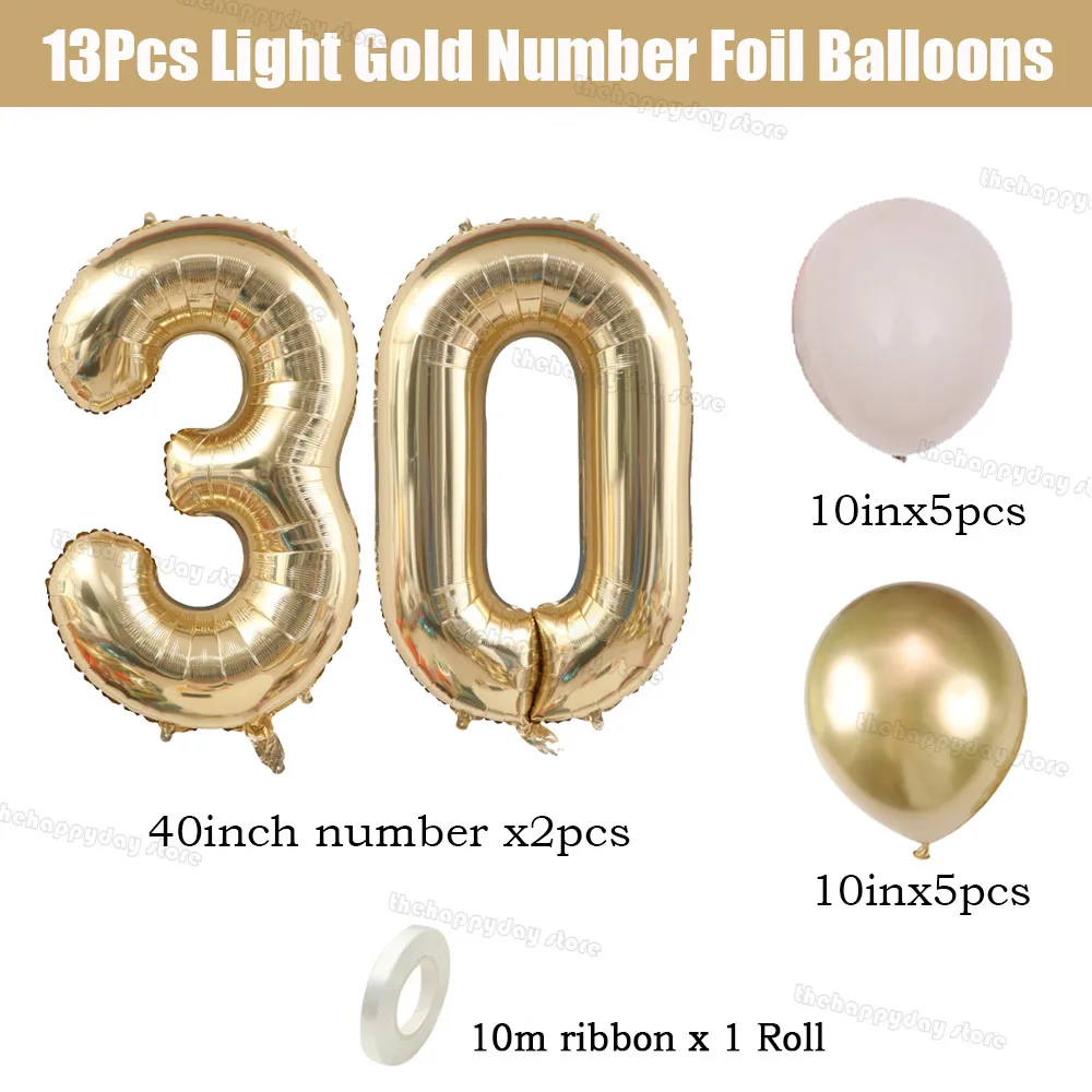 13/1 Stück Hellgoldene Nummer 30 Luftballons Sandweiß-Goldene Folienballons Alles Gute zum 40. 50. Geburtstag Abschluss Hochzeit Dekorationen – Detail 39